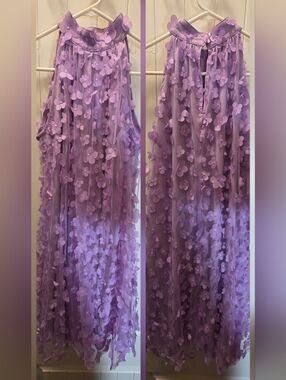 New York & Company Lavender Floral Appliqué Midi Dress